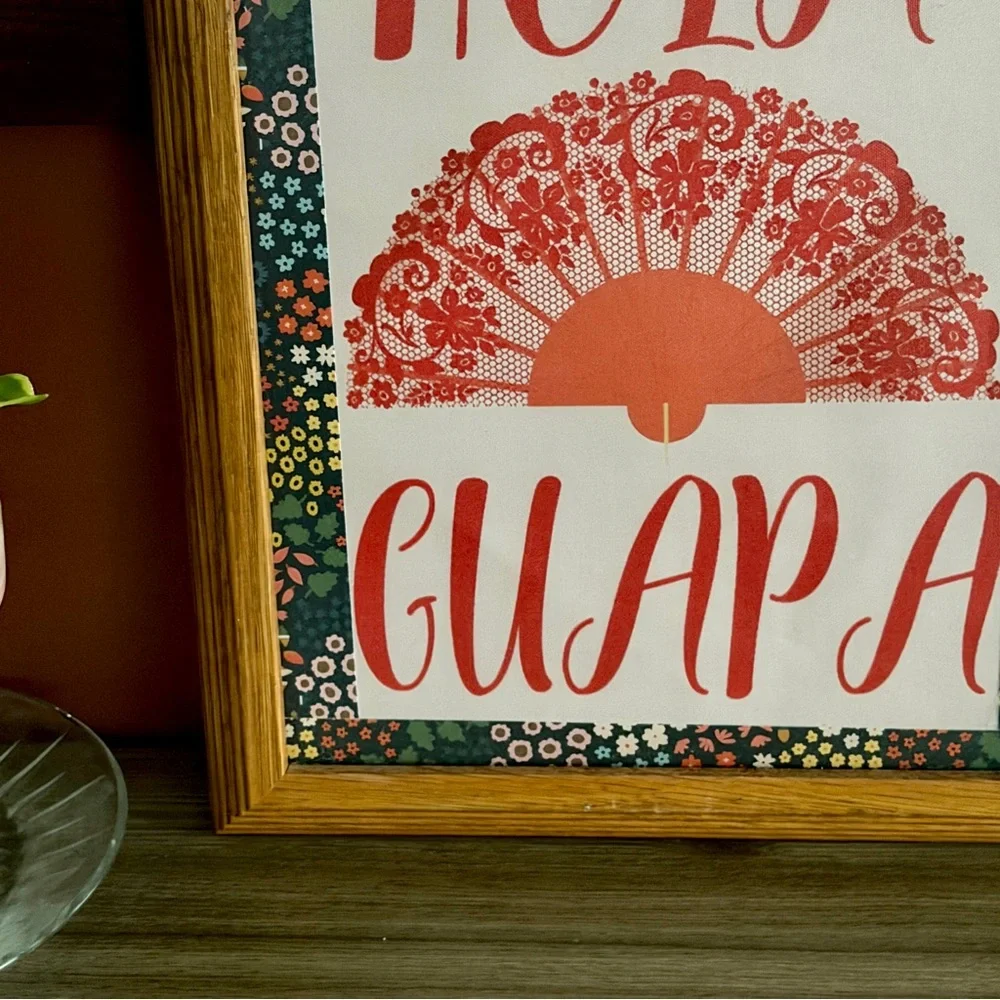 Hola Guapa “Hello Gorgeous” Spanish Travel Flamenco Fan Canvas Art Print Framed